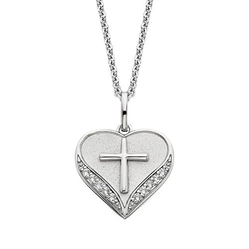 Featured image for “Sterling Sliver Heart and Cross Pendant with White Topaz Accents”