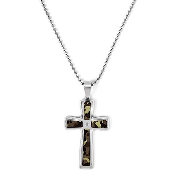 Featured image for “Stainless Steel Camo Cross with Diamond Accent”