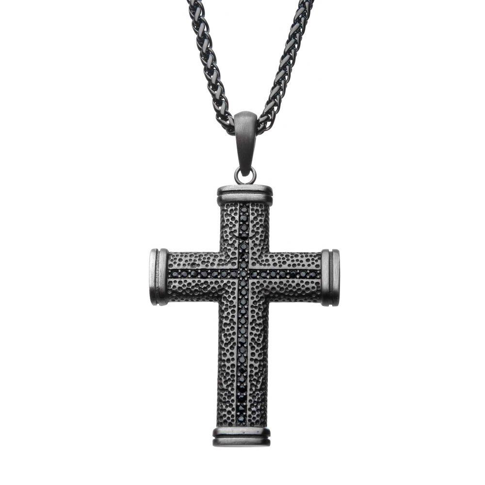Featured image for “Stainless Steel Cross with Black Cubic Zirconia Accents”