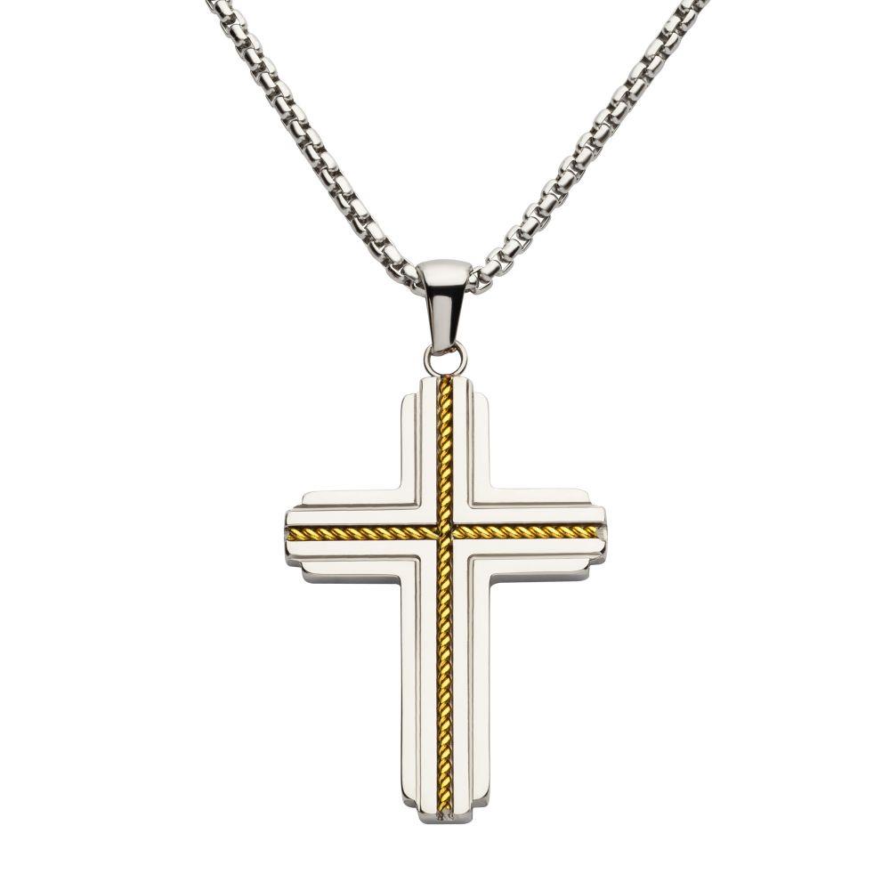 Featured image for “Stainless Steel Cross with Yellow Coil Inlay”