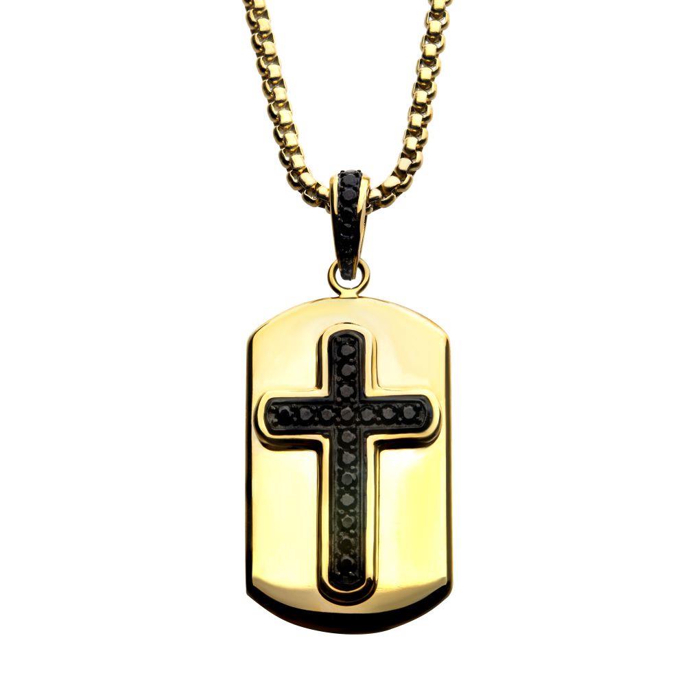 Featured image for “Gold Plated Dog Tag with Black CZ Cross”