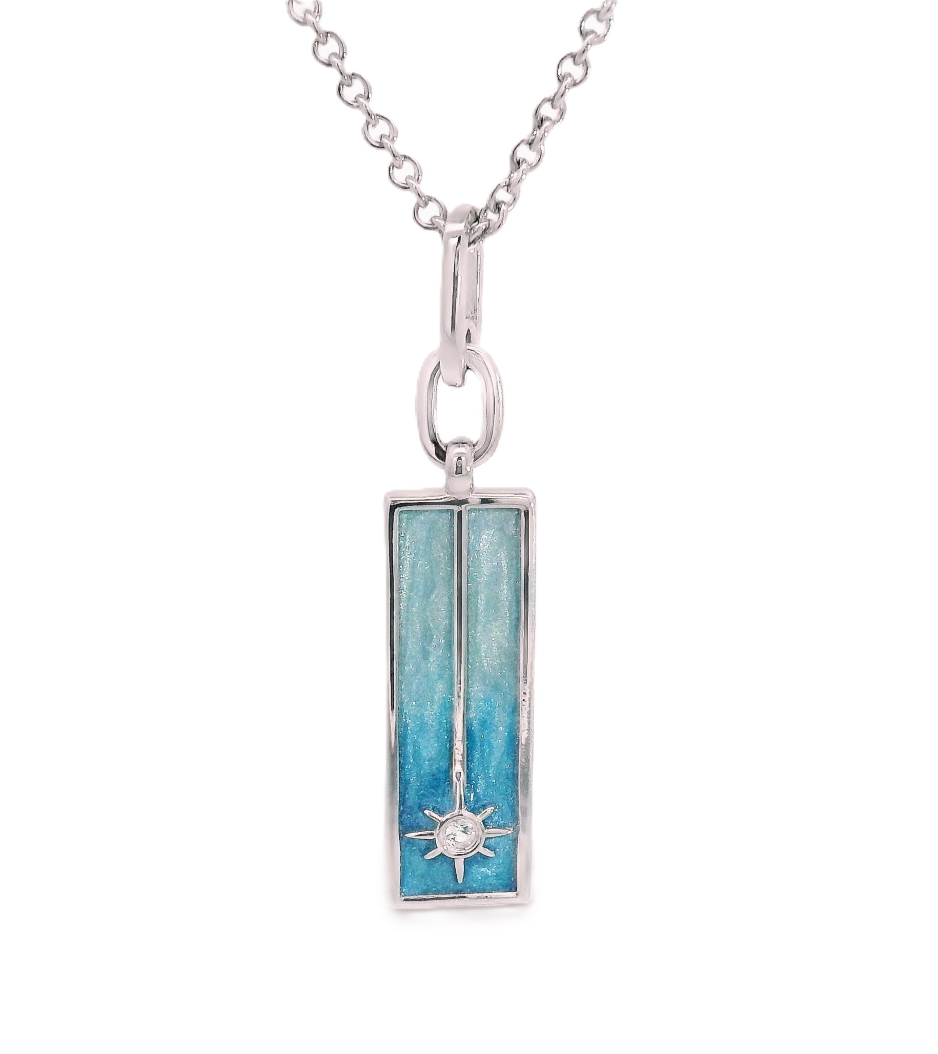 Featured image for “Sterling Silver White Sapphire and Blue Enamel Star Pendant”