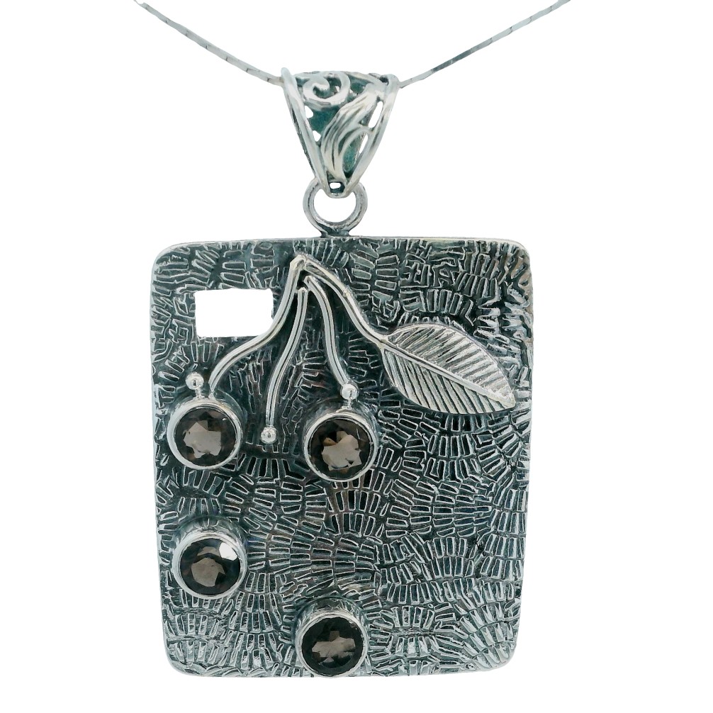 Featured image for “Sterling Silver square leaf pendant with smoky quartz”