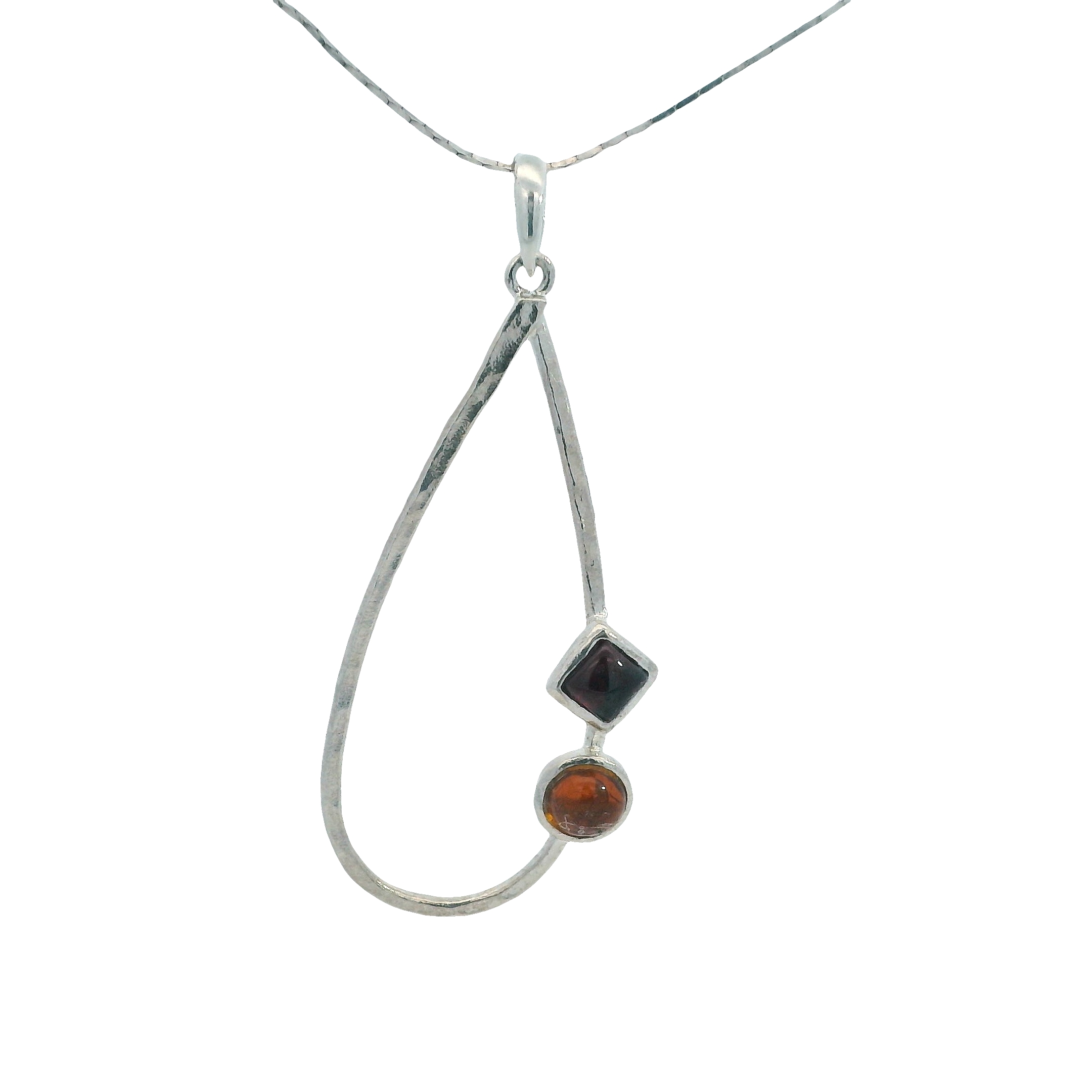 Featured image for “Sterling Silver Necklace with Garnet and Amber”