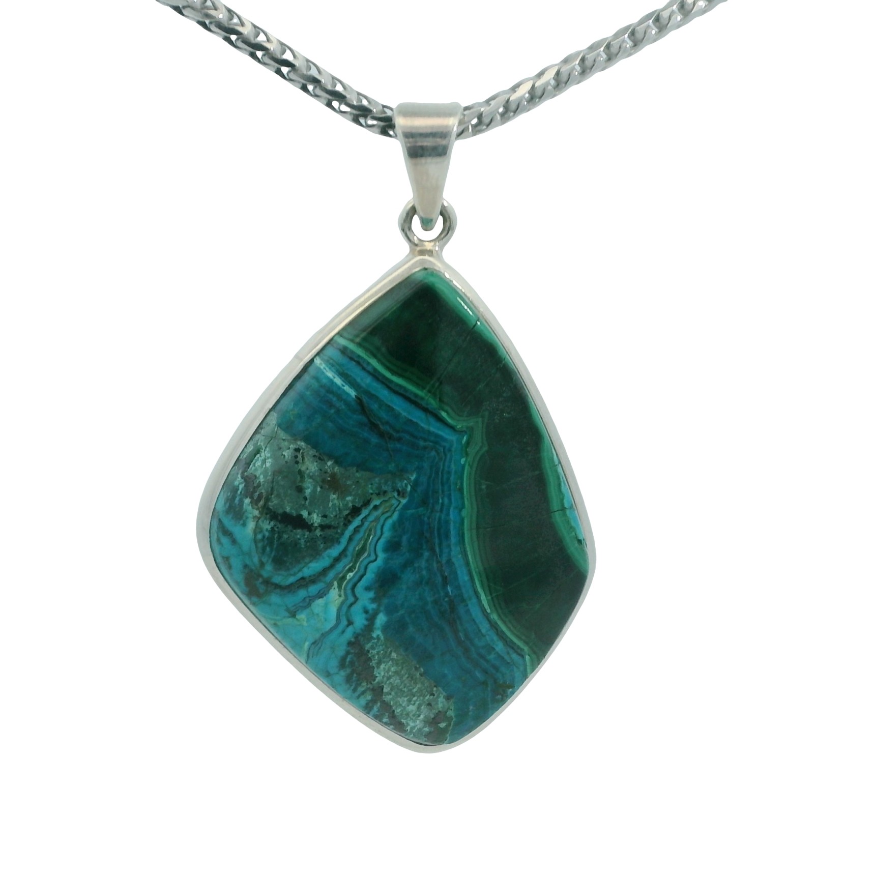 Featured image for “Sterling Silver Chysocolla Malachite Pendant”
