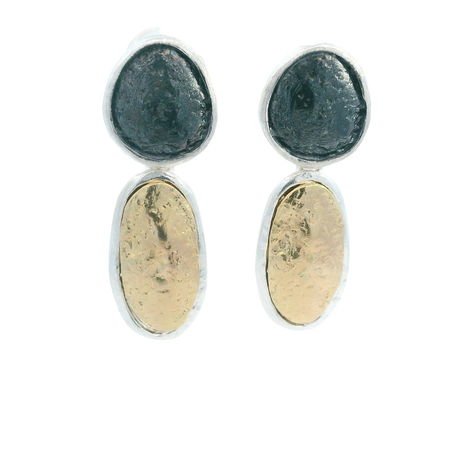 Featured image for “Sterling Silver & Gold Plated, Circular/Rectangular Earrings”