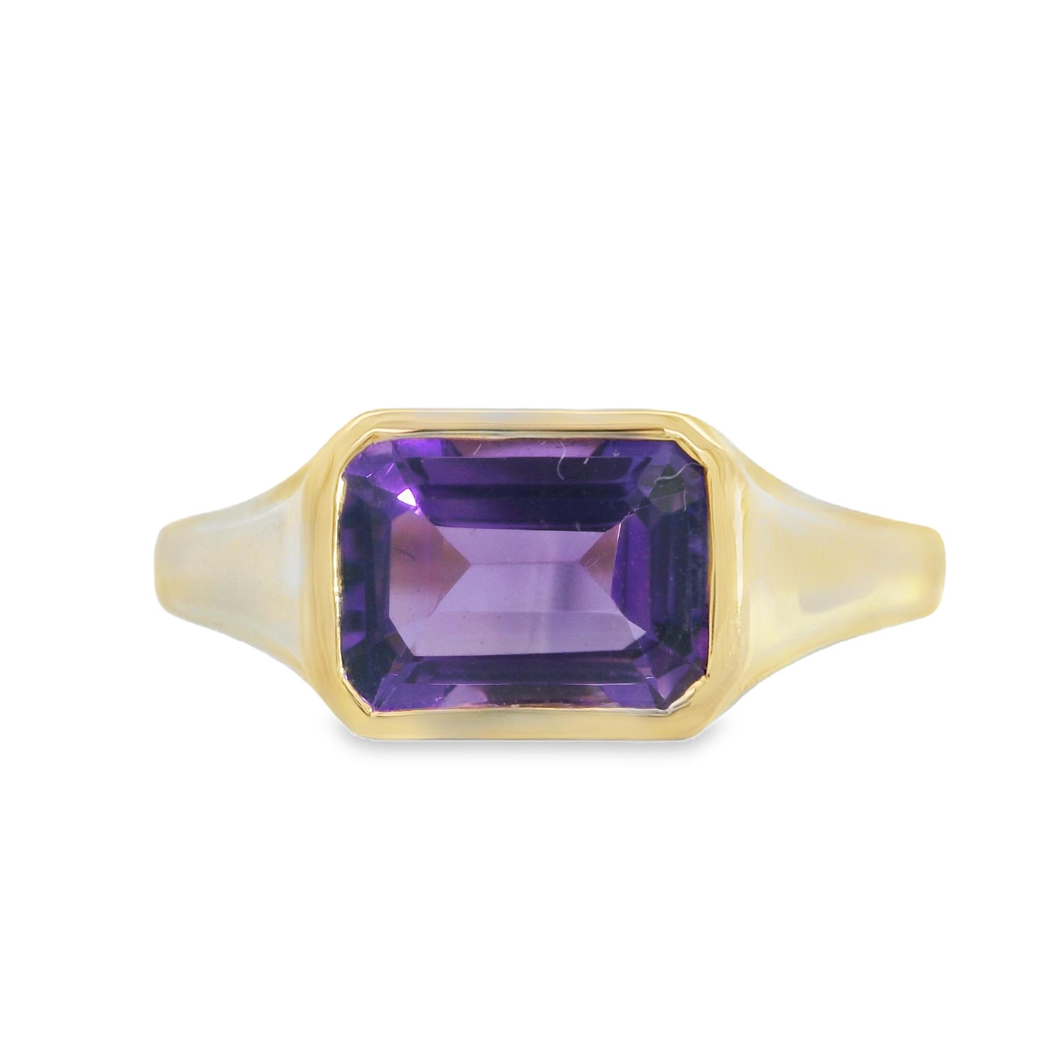 Featured image for “14k Yellow Gold Emerald Cut Amethyst Ring”