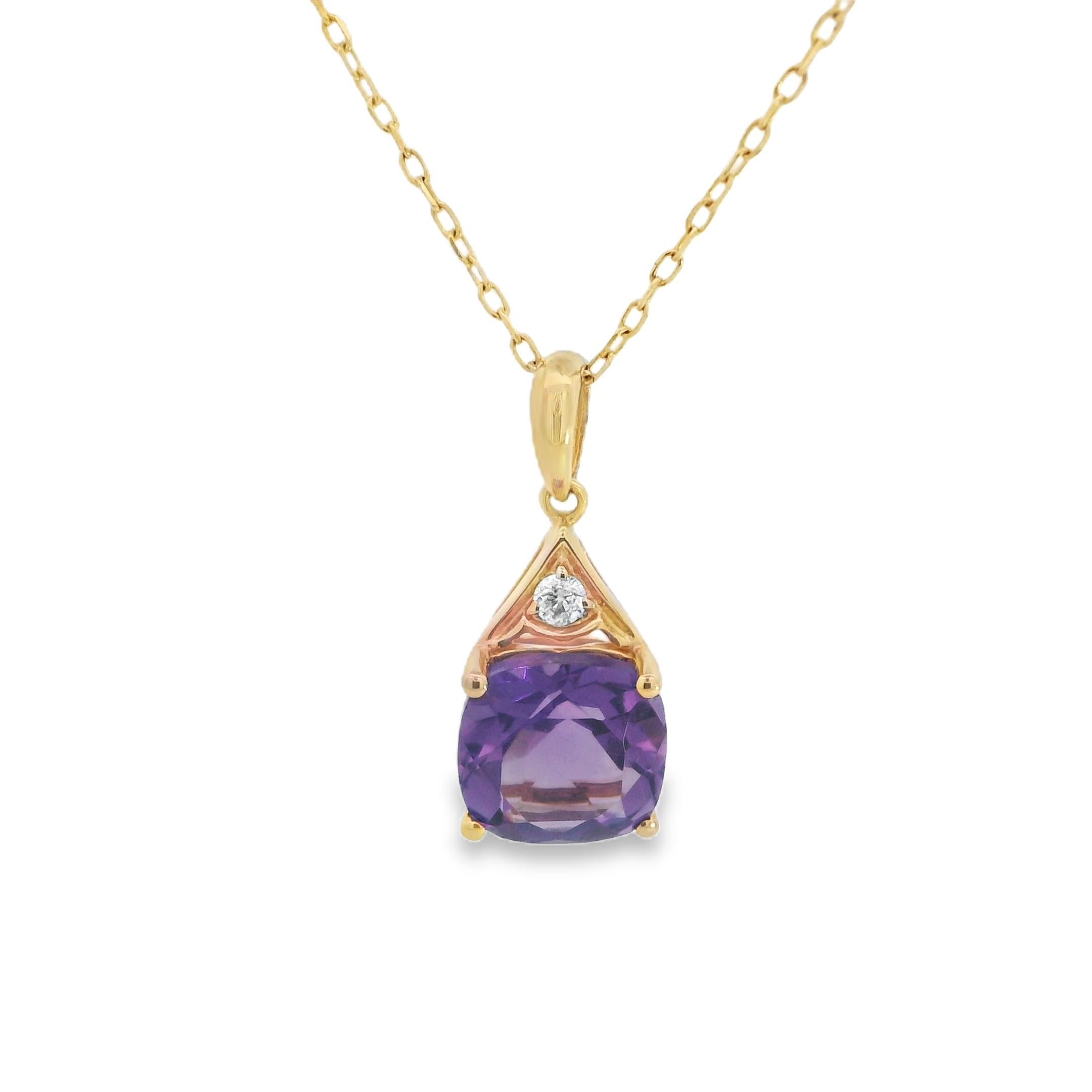 Featured image for “14k Yellow Gold Cushion Cut Amethyst Pendant”