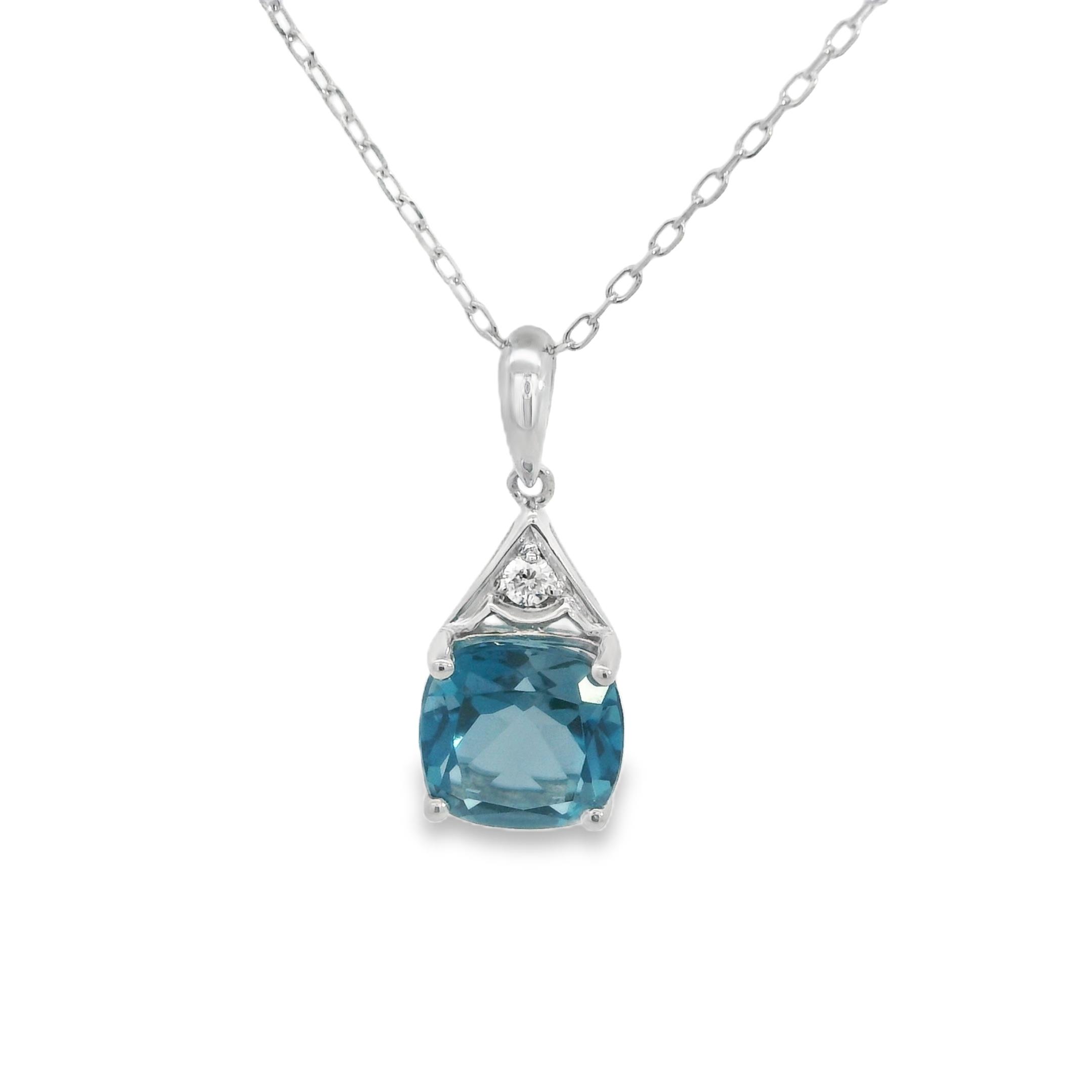 Featured image for “14k White Gold London Blue Cushion Cut Pendant”
