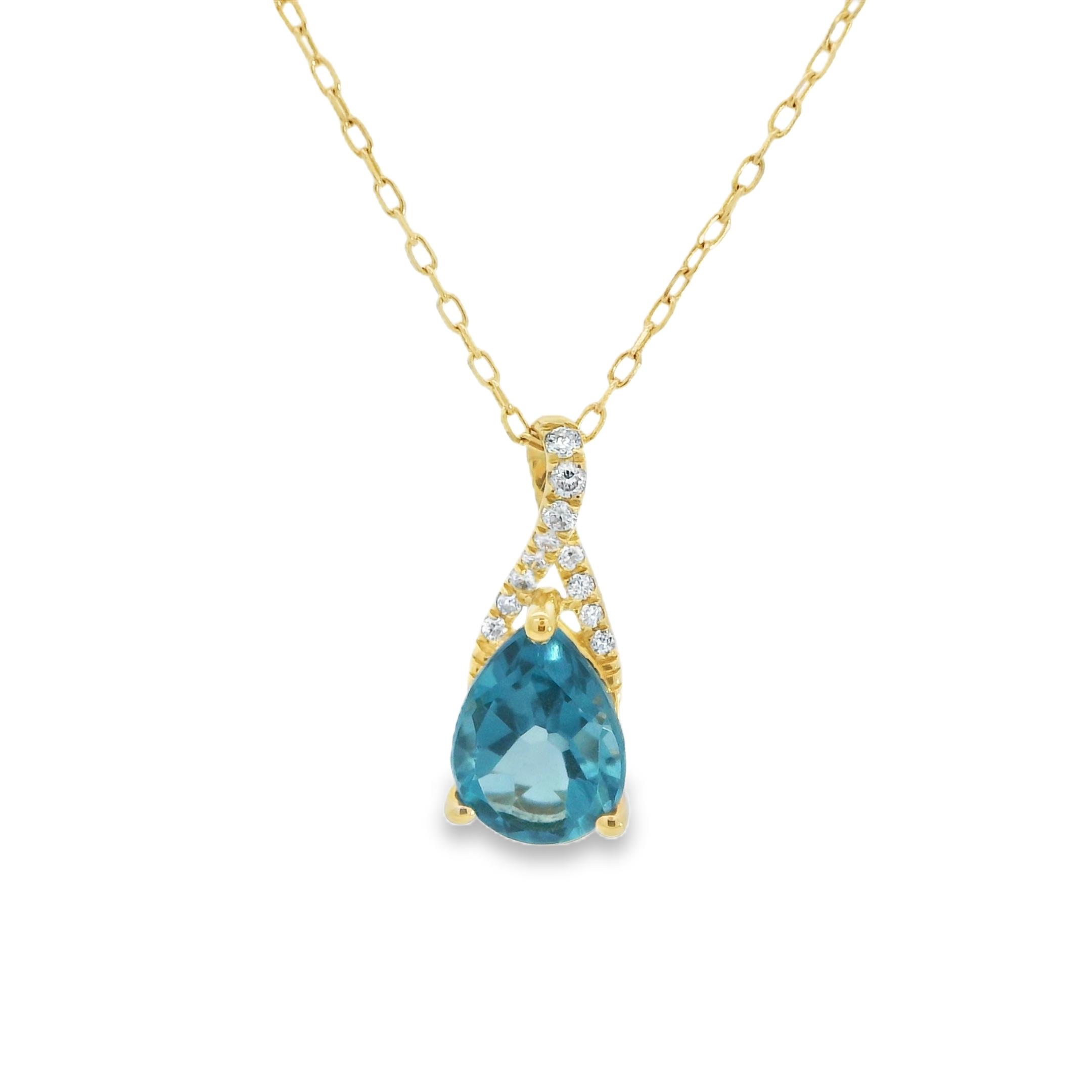 Featured image for “14k Yellow Gold Pear Shaped London Blue Pendant”