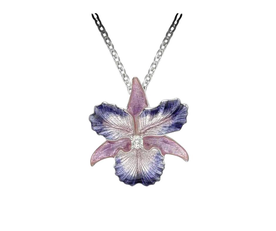 Featured image for “Sterling Silver Enamel Orchid Pendant”