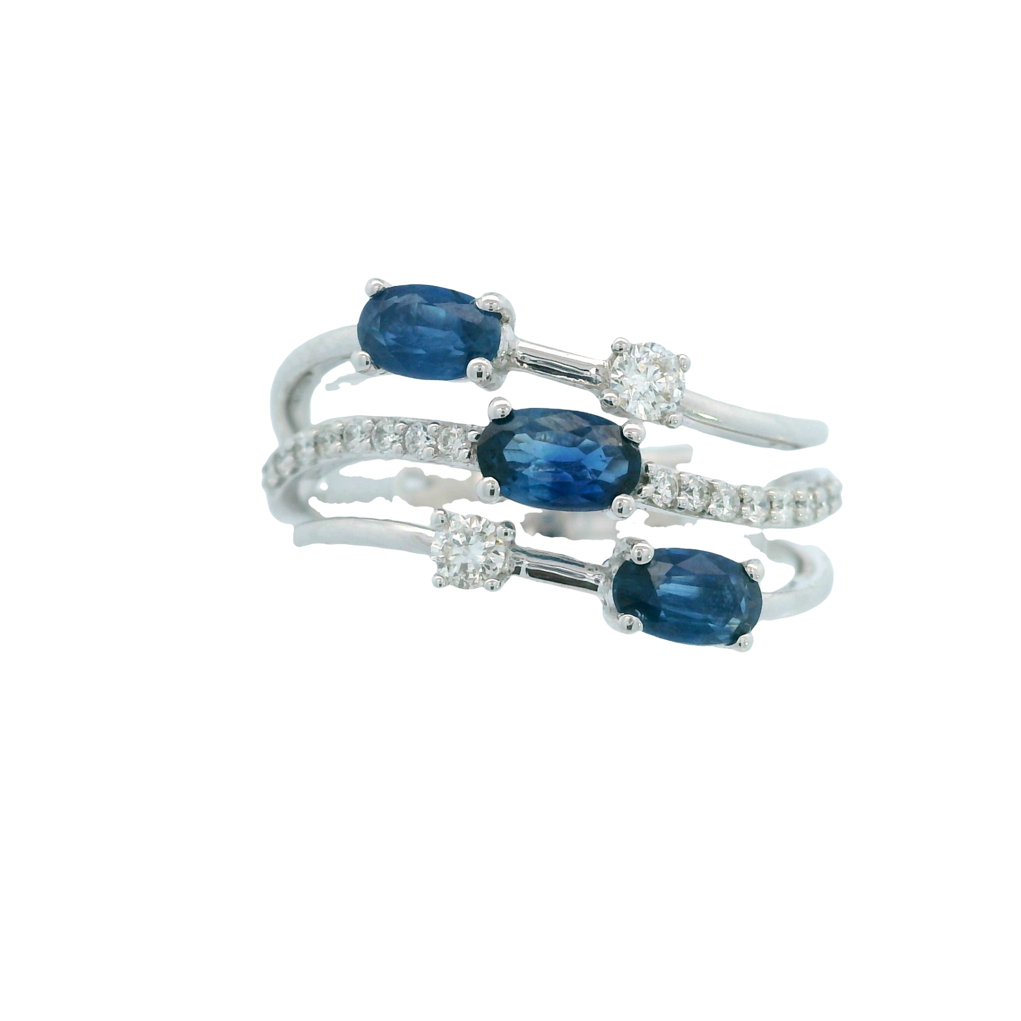 14k Triple Sapphire Ring with Diamond Accents