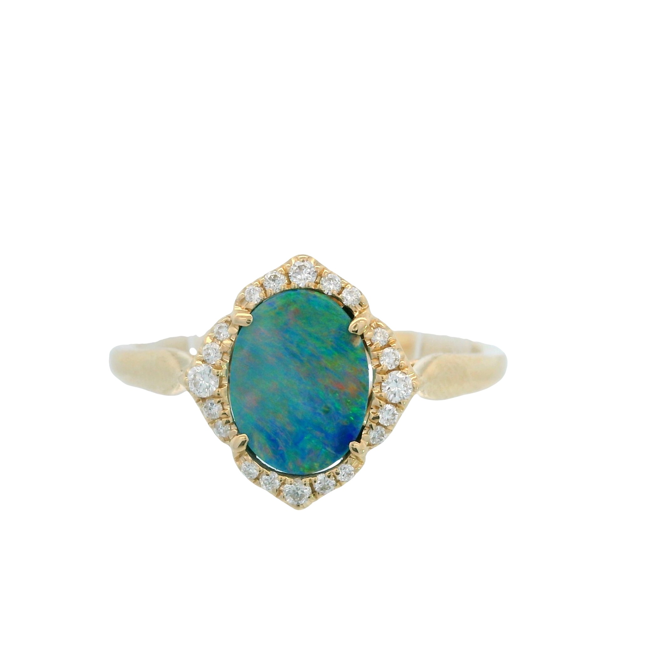 14k Opal Doublet Ring with Diamond Accents