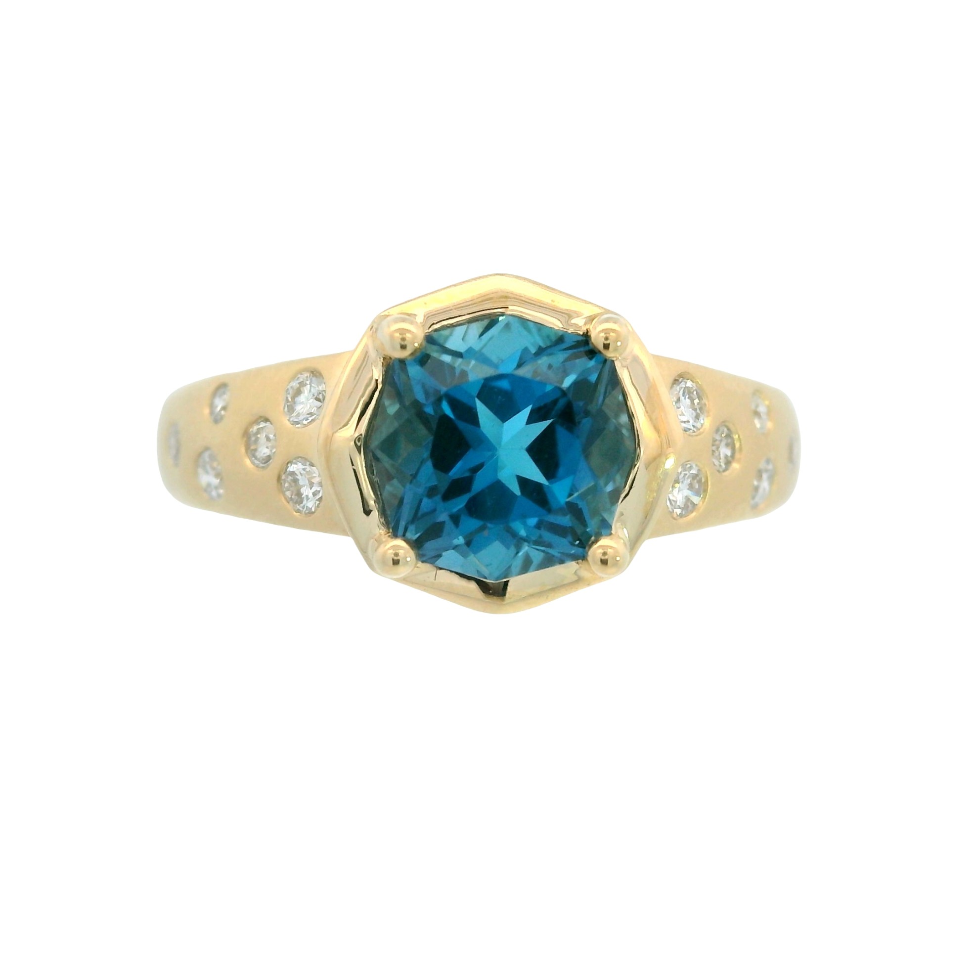 14k London Blue Topaz Ring with Diamond Accents