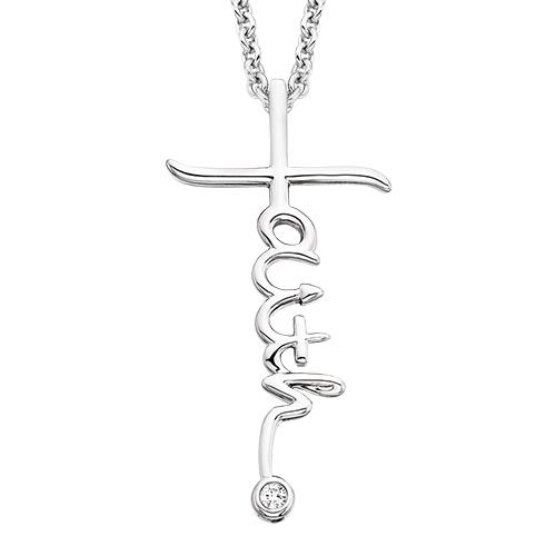 Sterling Silver Faith Pendant with Diamond Accents