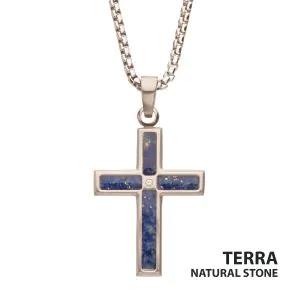 Stainless Steel Lapis Cross Pendant