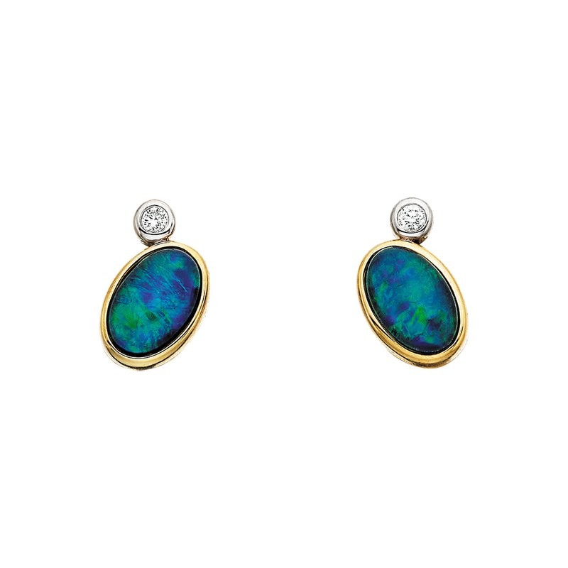 10k Opal Oval Triplet Earrings with Diamond Accents