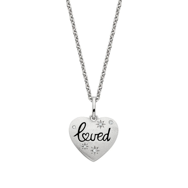 Featured image for “Sterling Silver and White Topaz "Loved" Heart Pendant”