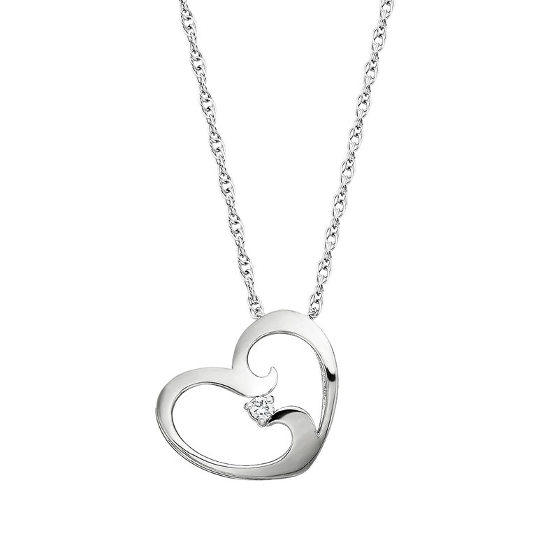 Sterling Silver Heart Pendant with Diamond Accent
