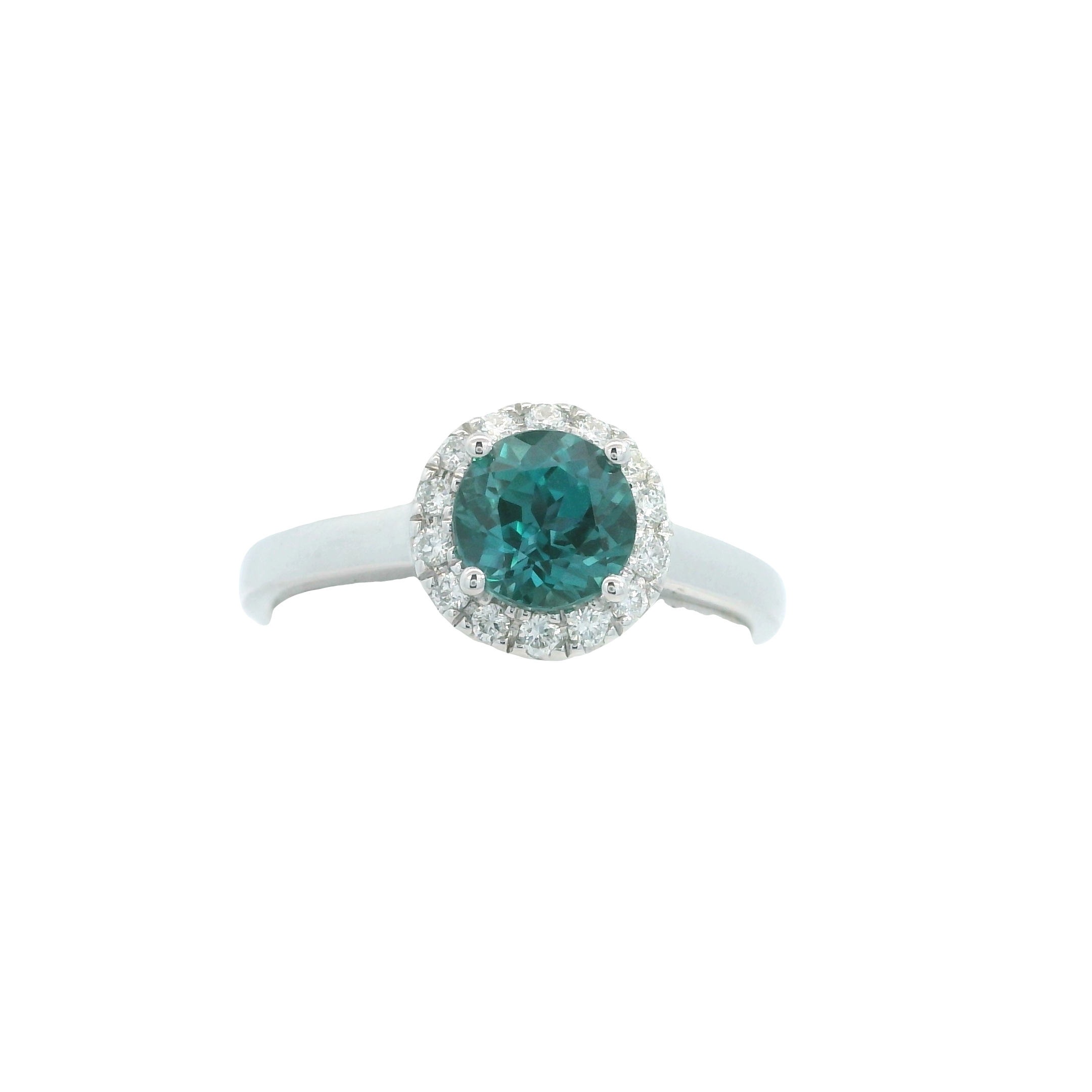 Featured image for “14k Created Alexandrite Ring with Diamond Halo”