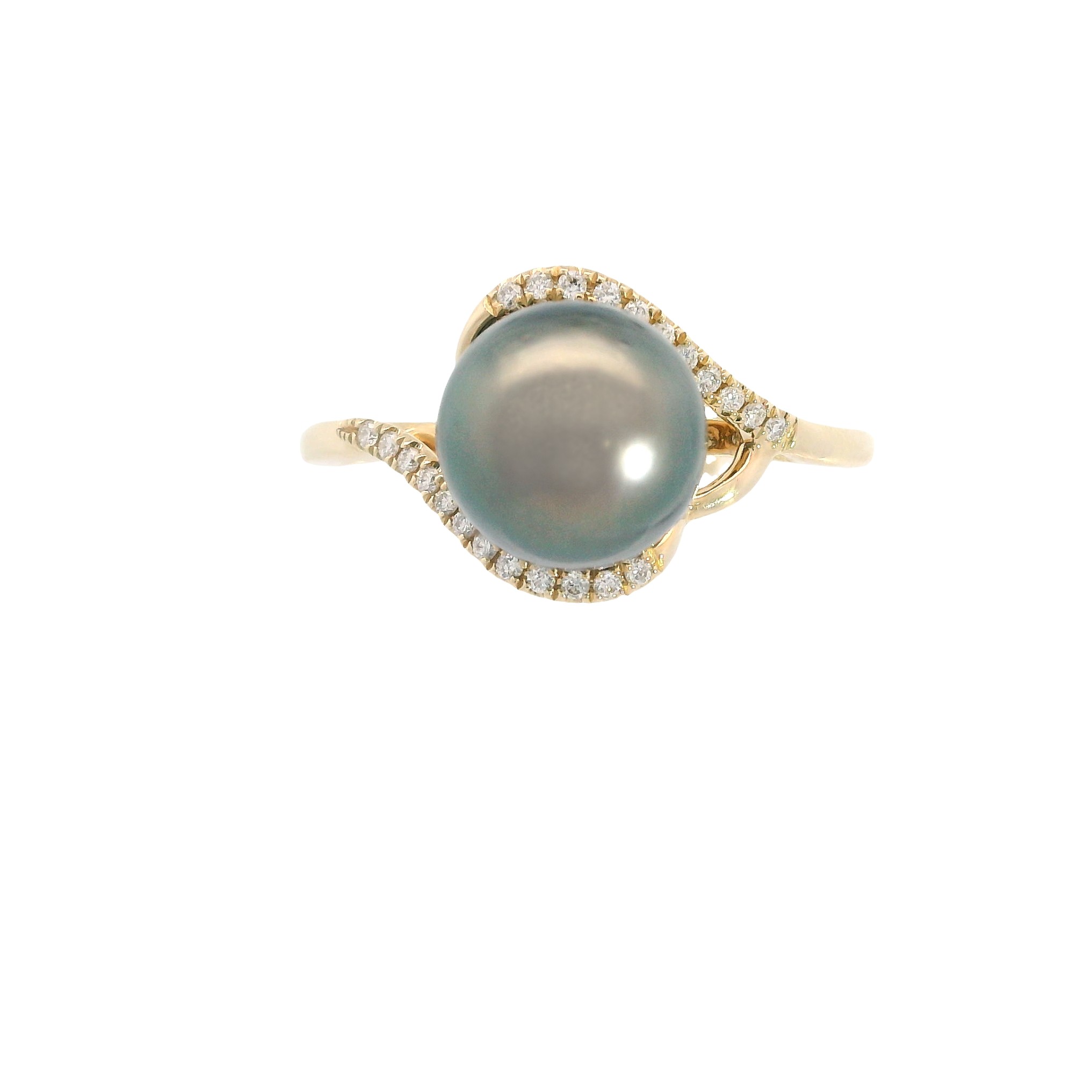 14k Tahitian Pearl Ring with Diamond Accents