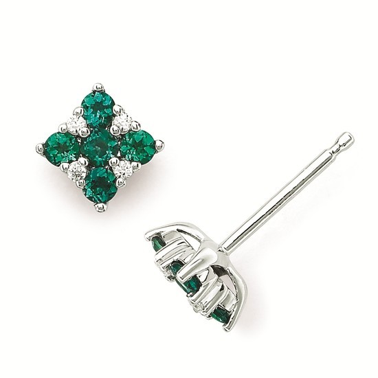 Featured image for “14k Created Emerald Earrings with Diamond Accents”