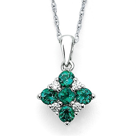 Featured image for “14k Created Emerald Pendant with Diamond Accents”