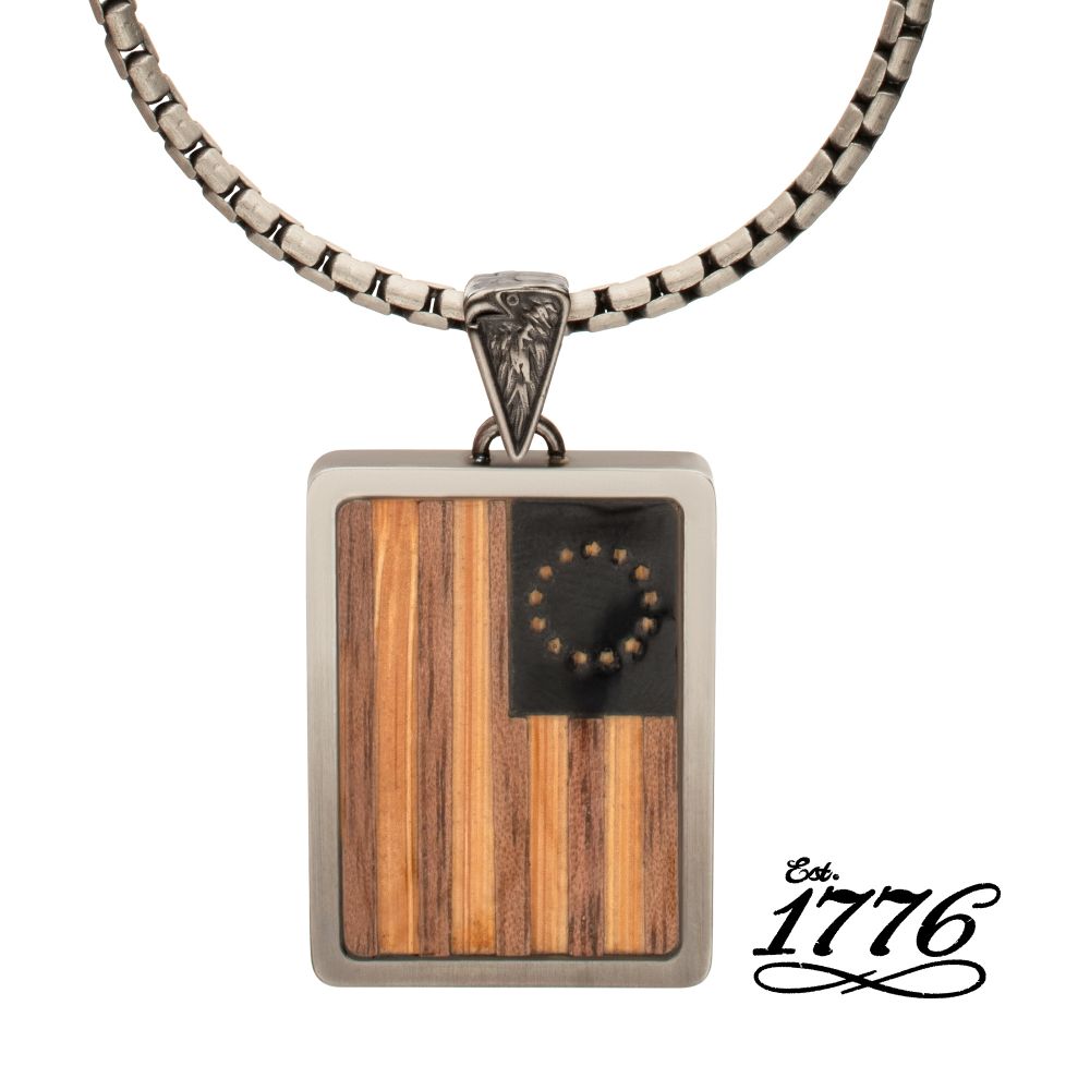 Featured image for “Stainless Steel Wooden Flag Pendant”