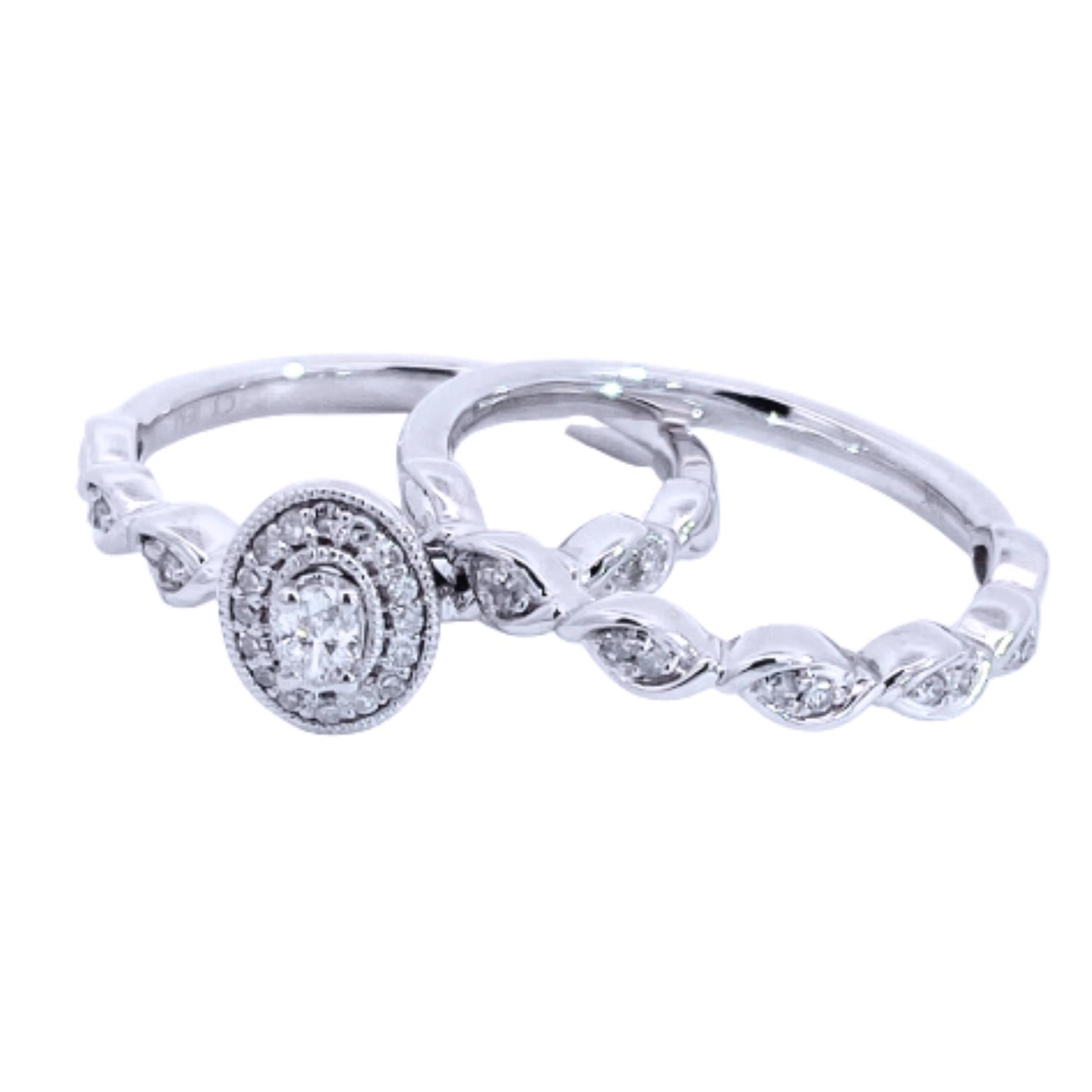 14K Diamond Halo Wedding Set