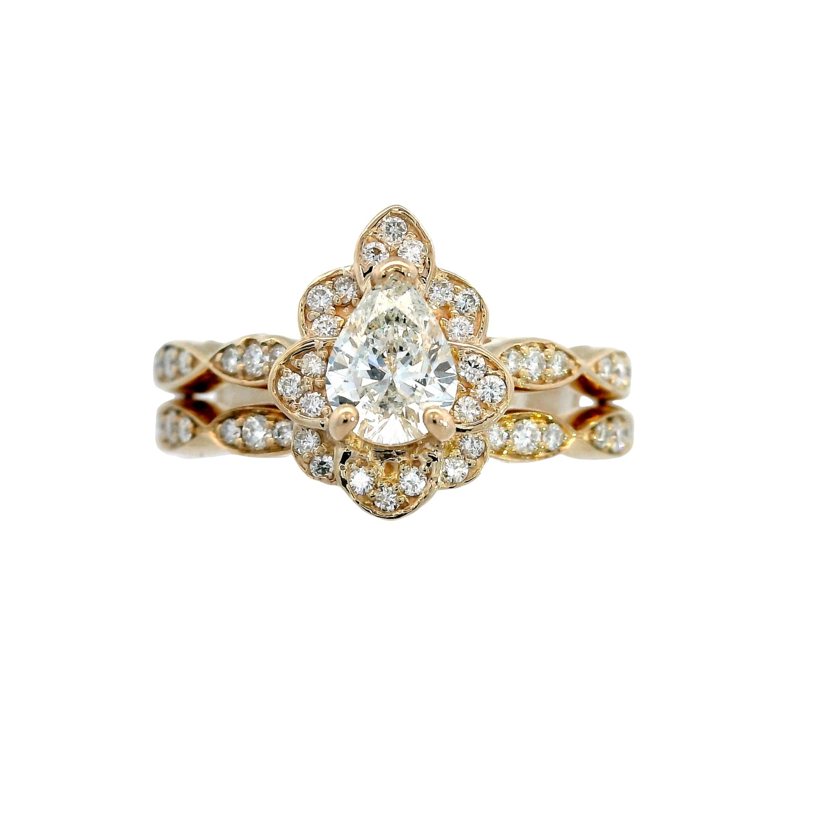 14k Pear Diamond Wedding Set