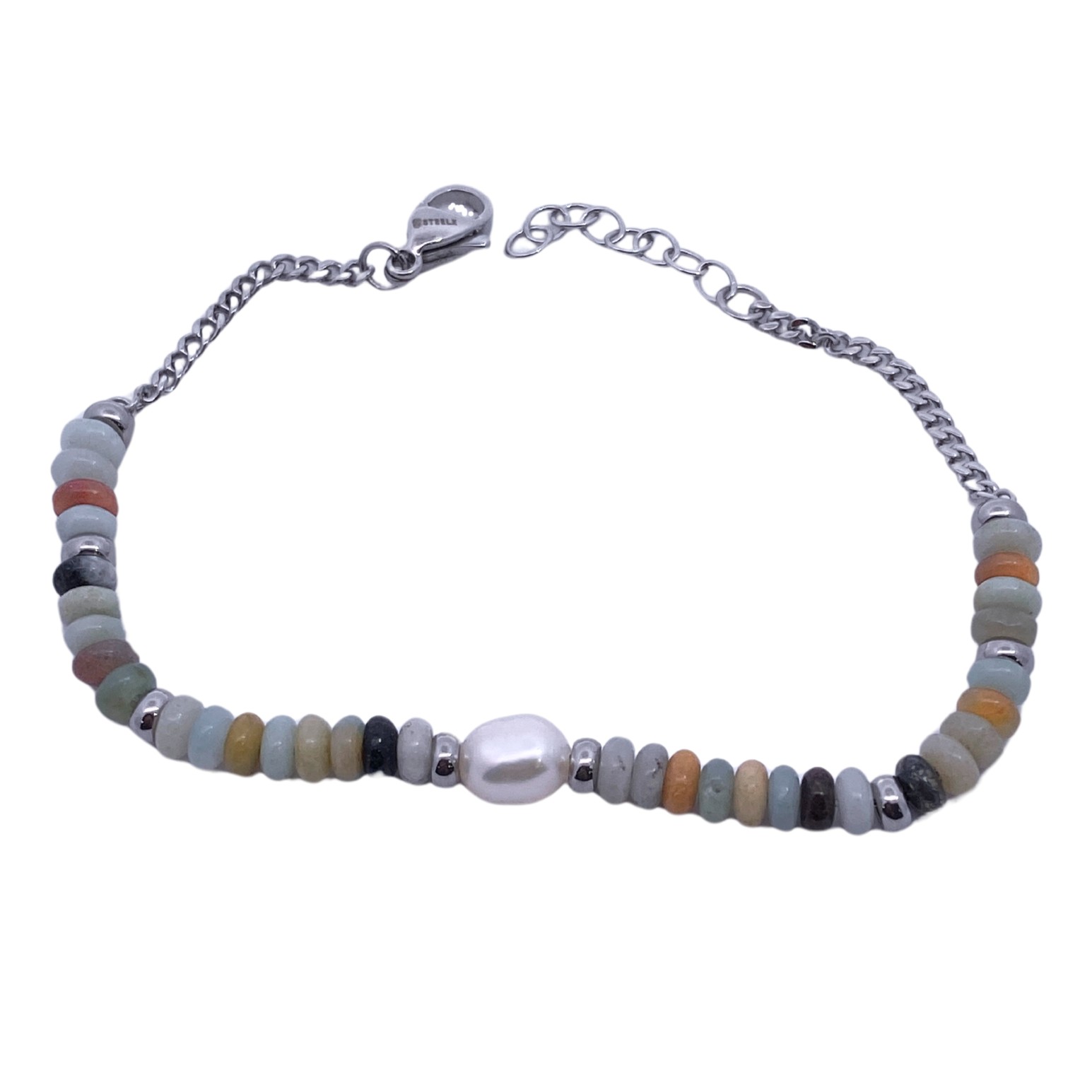 Featured image for “Stainless Steel Pearl and Bead Bracelet”