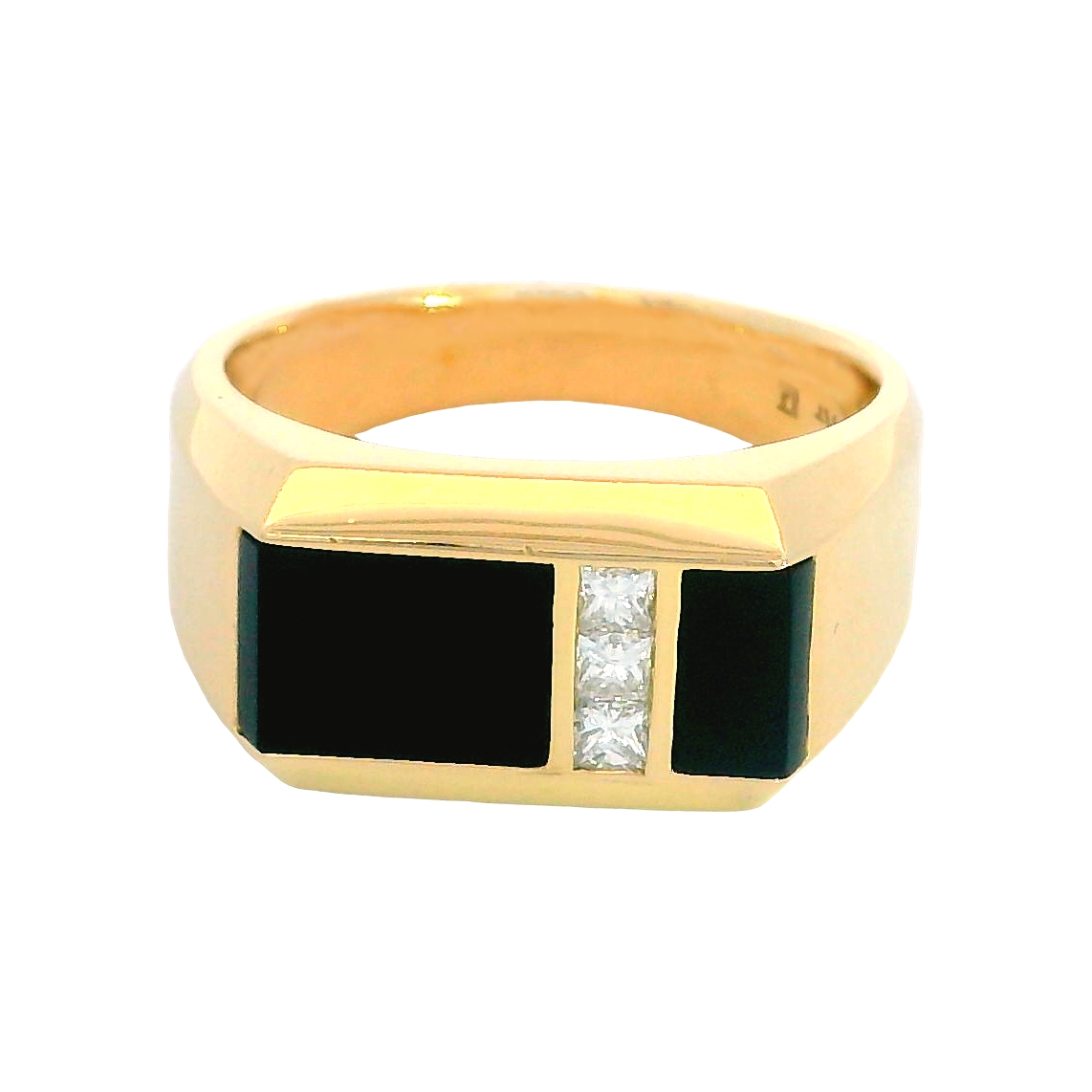 14K 3 Diamond Black Agate Ring