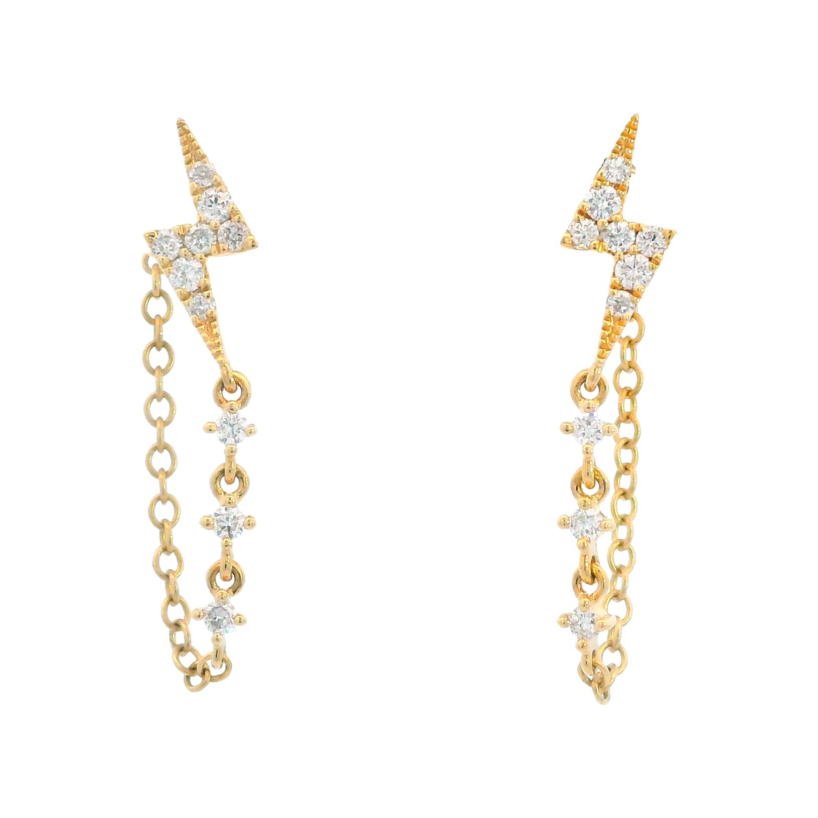Featured image for “14k Diamond Lightning Bolt Earrings with Chain Accents”