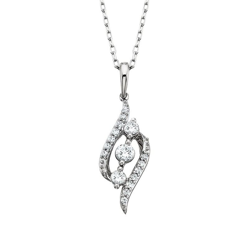 14k 3-Stone Vertical Diamond Pendant