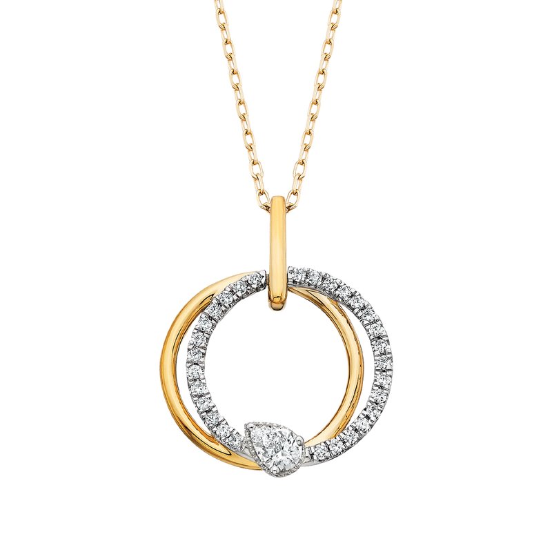 14k Two-Tone Diamond Circle Pendant