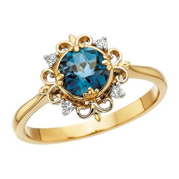 10k London Blue Topaz Filigree Ring with Diamond Accents