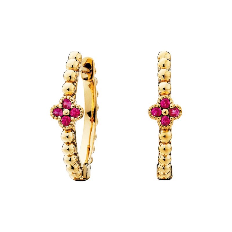 Featured image for “10k Earrings with Ruby Quatrefoil Design”