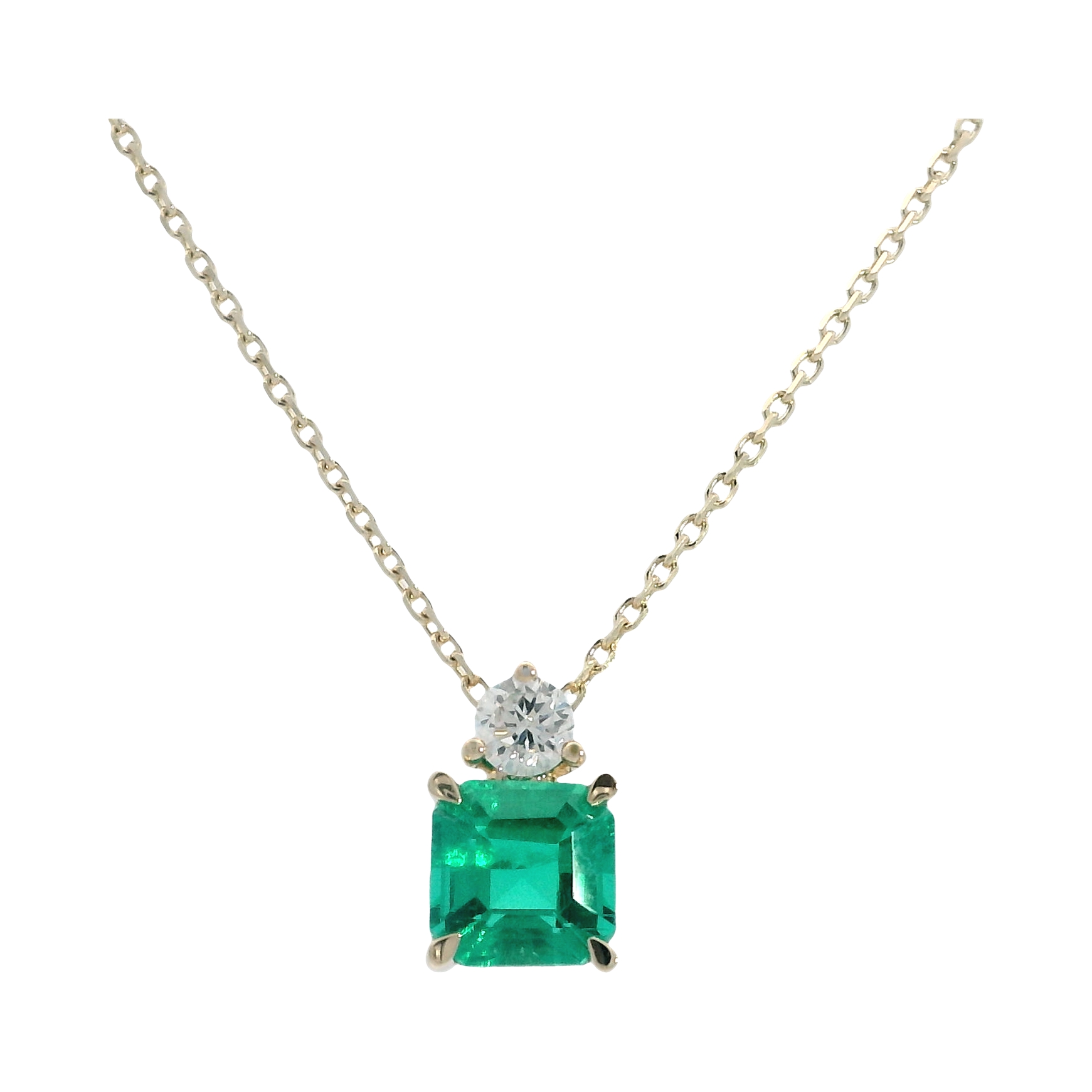 14k Lab Princess Cut Emerald Pendant