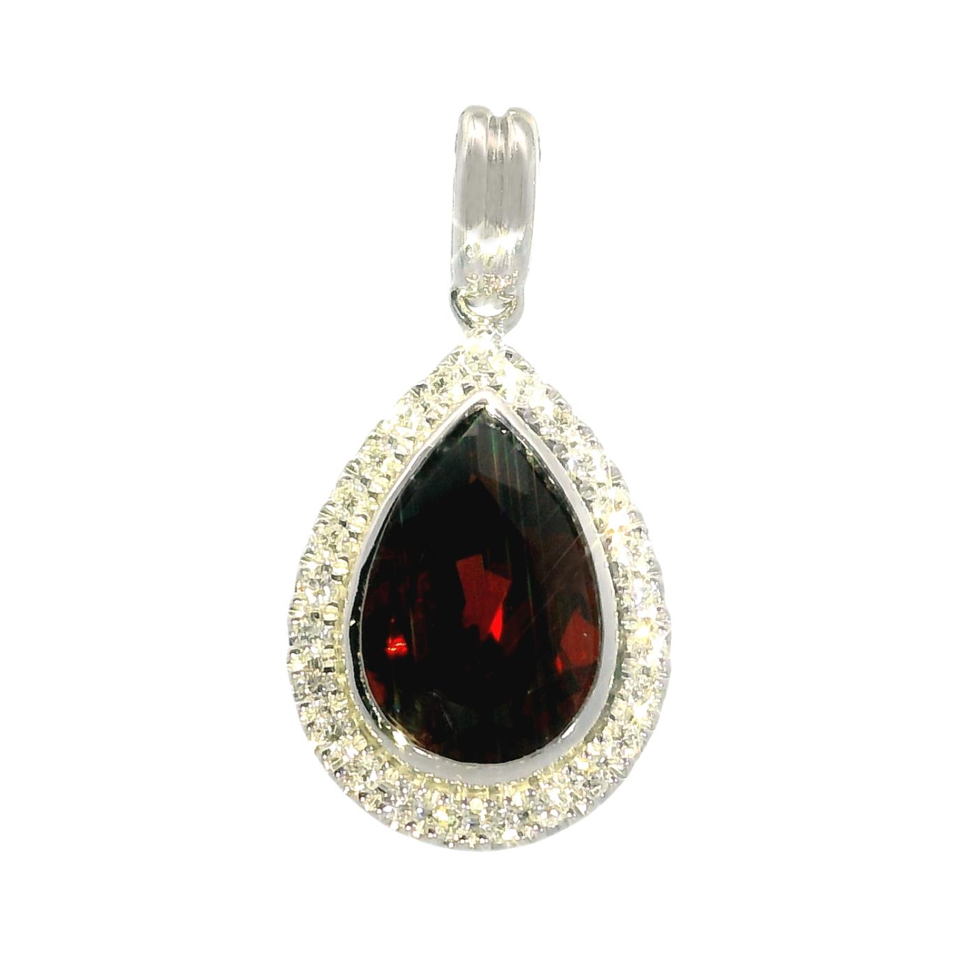 Featured image for “14k Garnet Pendant with Diamond Halo”