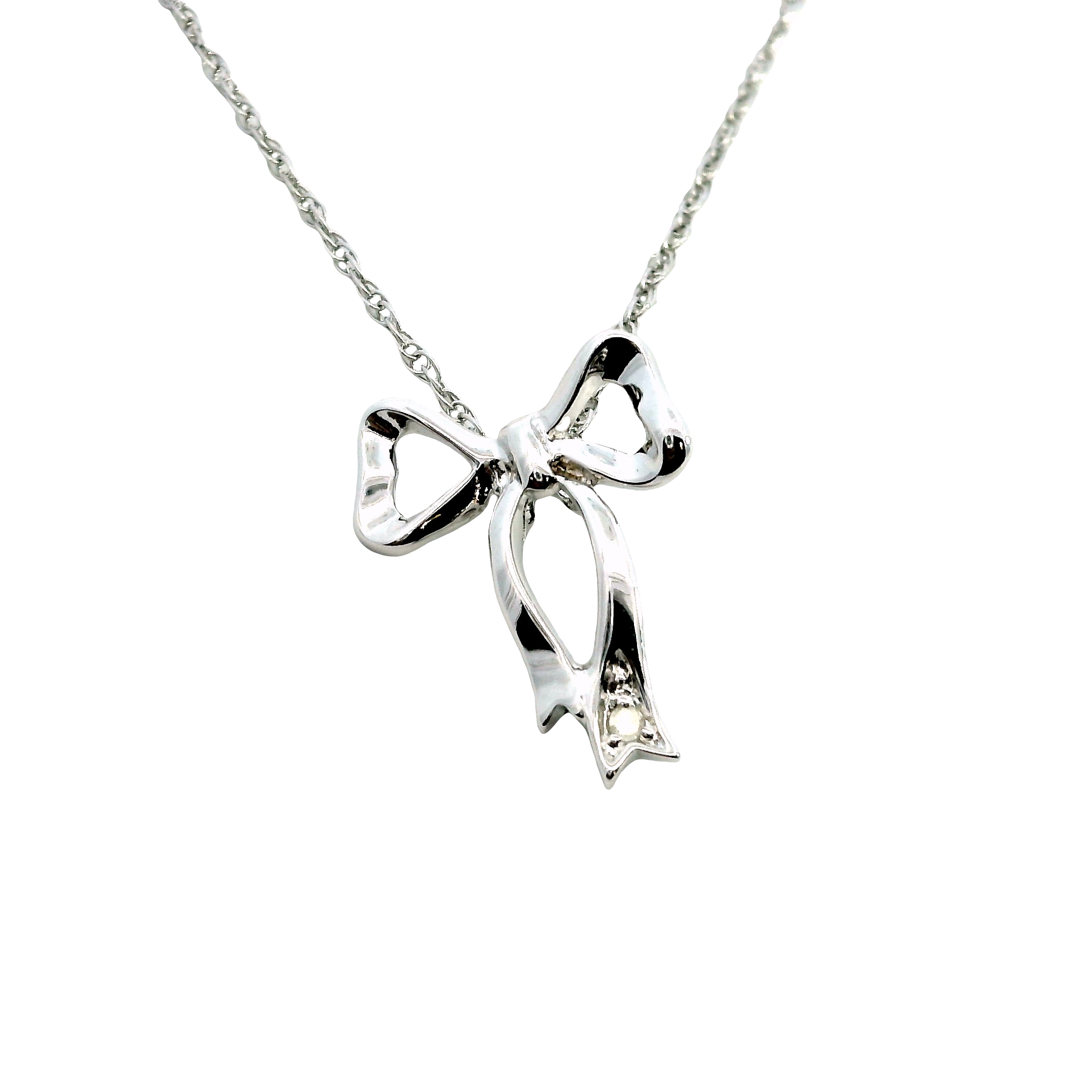 Sterling Silver Bow Pendant with Diamond Accent