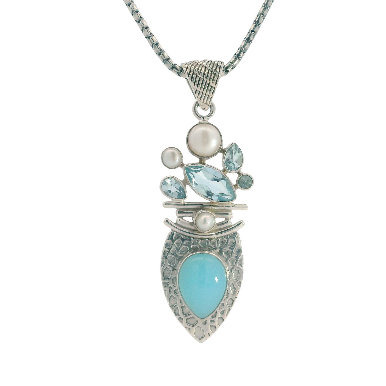 Sterling Silver Pear Calcedony Pendant