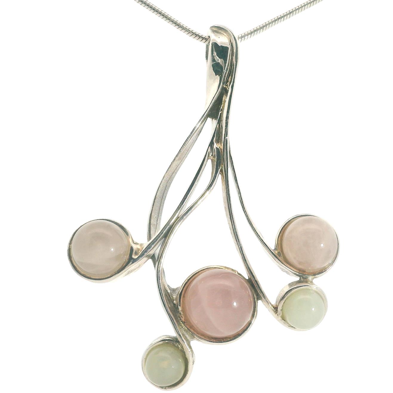 Sterling Silver and Rose Quartz Freeform Pendant