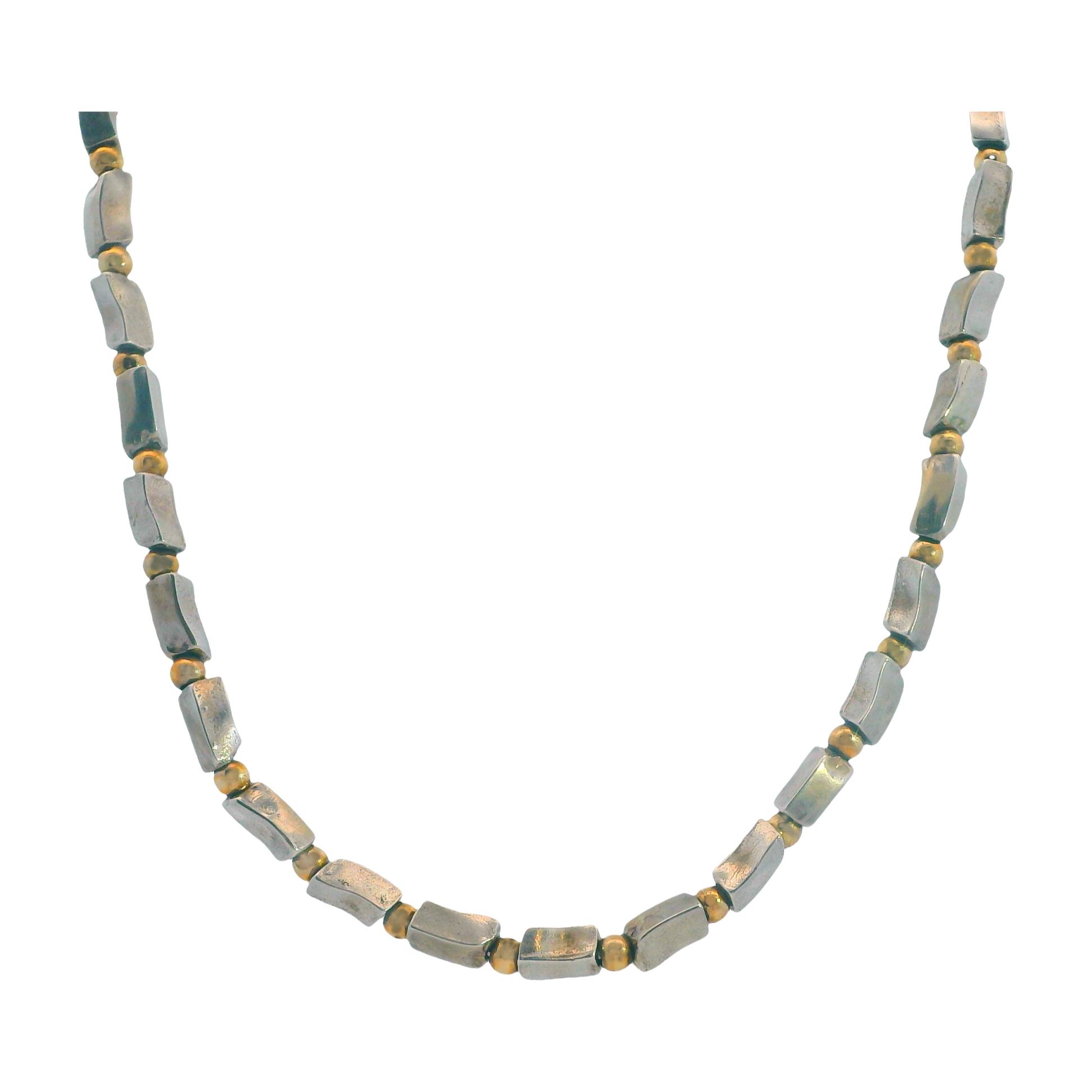 Featured image for “Sterling Silver/Gold Filled Round and Rectangle Bead Necklace”