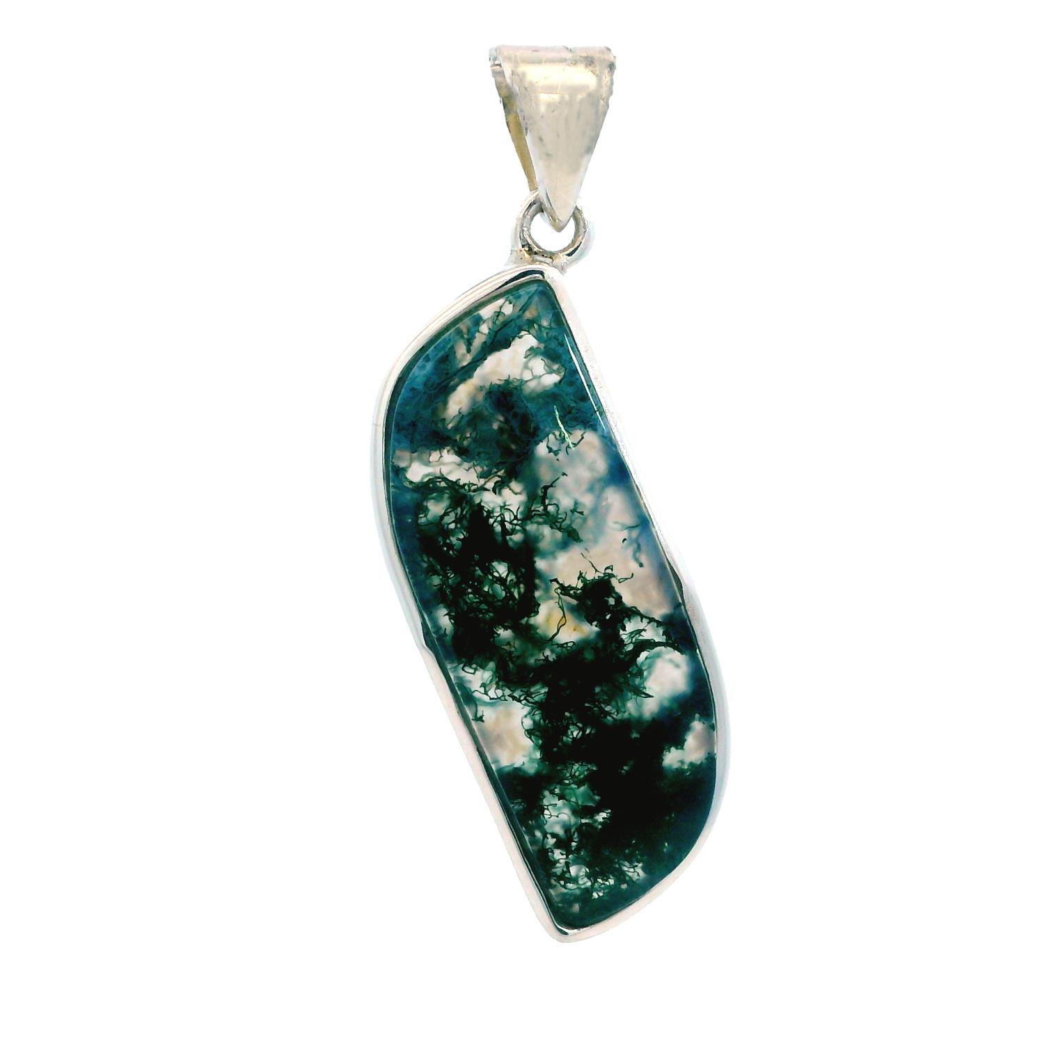 Featured image for “Sterling Silver Moss Agate Wave Pendant”