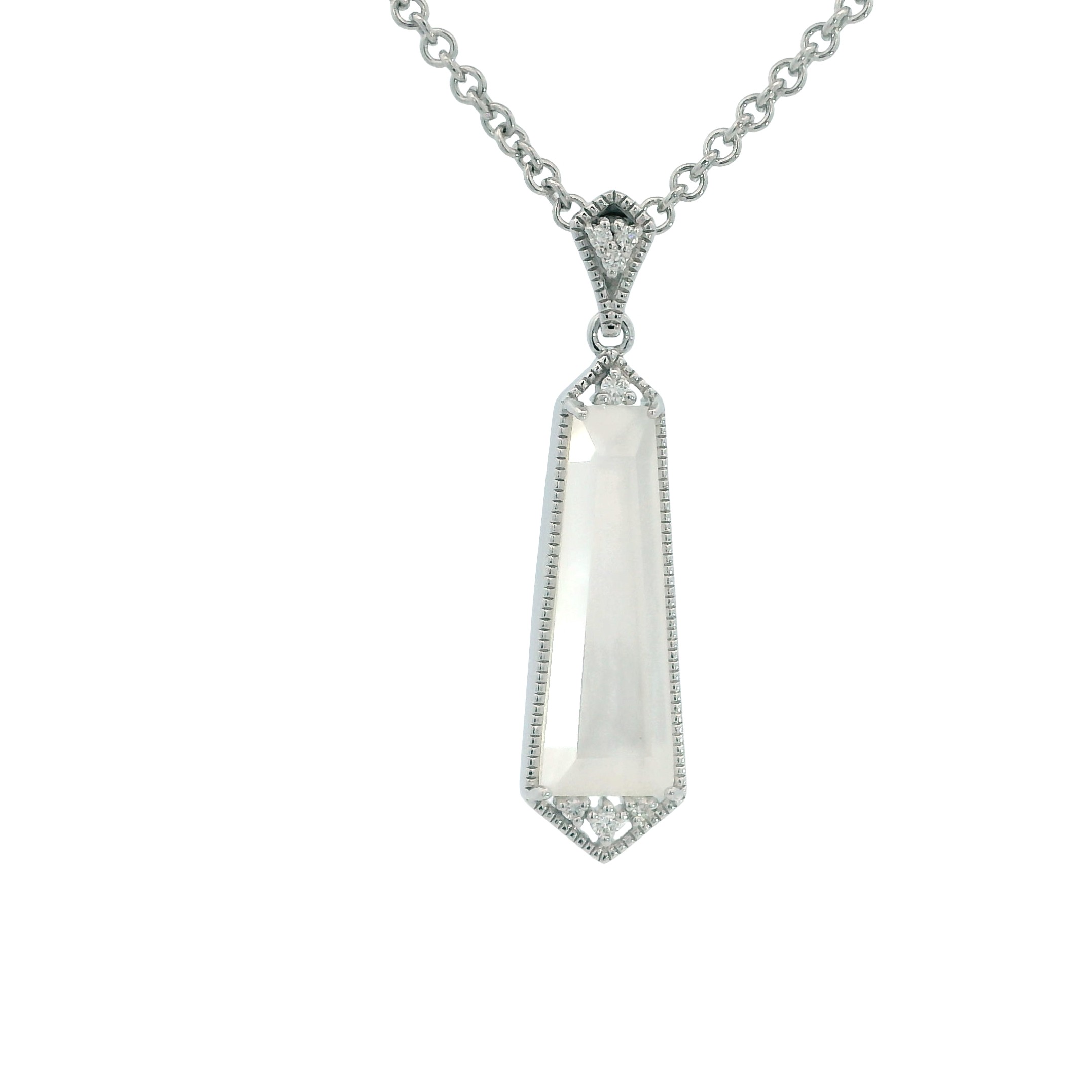 Sterling Silver Mother of Pearl and Quartz Pendant with Diamond Accents