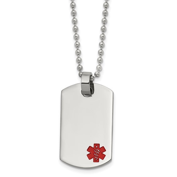 Stainless Steel and Red Enamel Medic Alert Tag