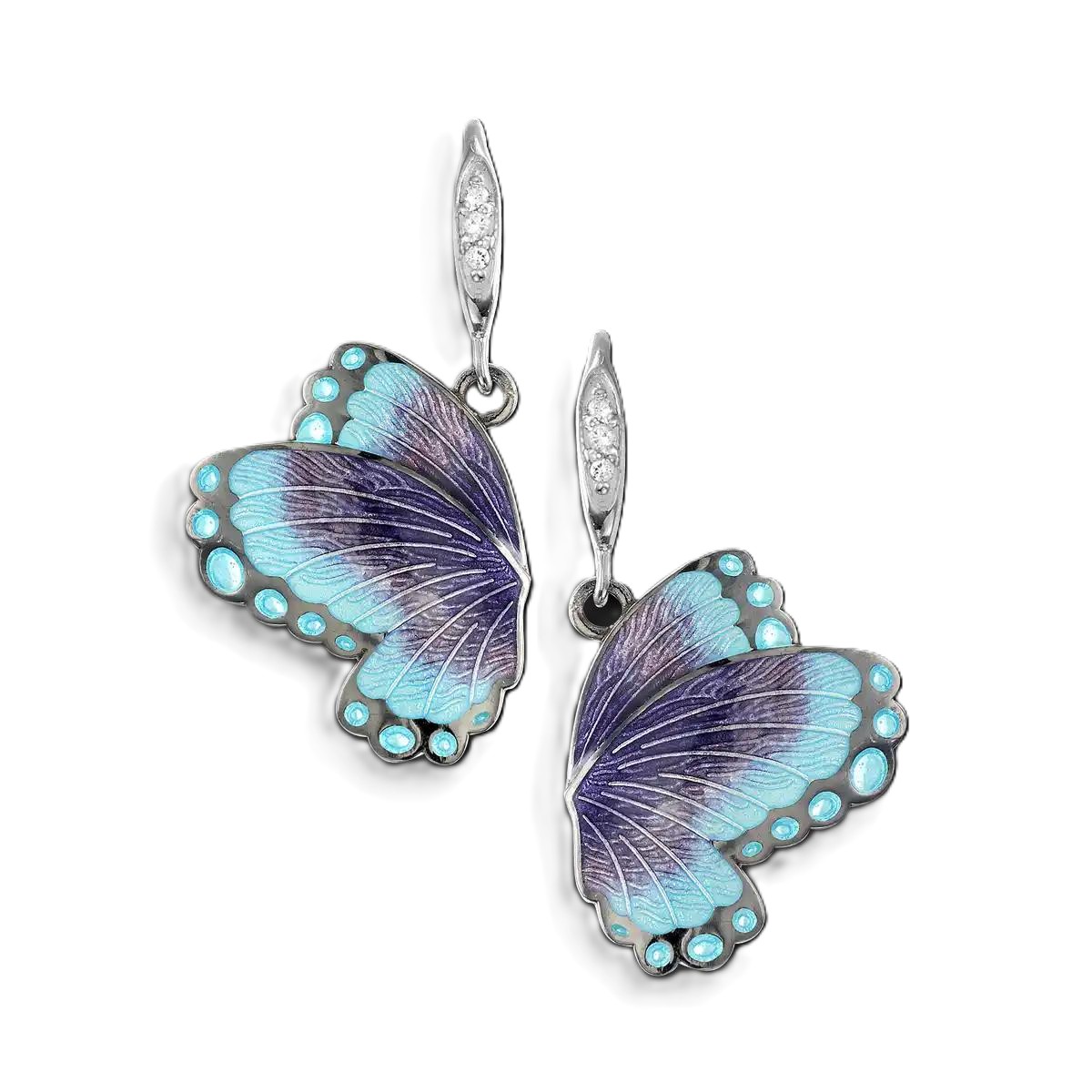 Sterling Silver Enameled Butterfly Wing Earrings
