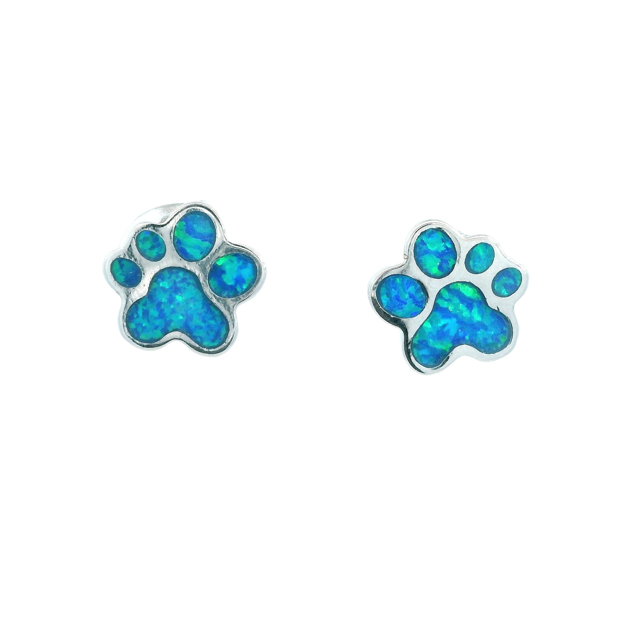 Sterling Silver Blue Opal Paw Print Earrings