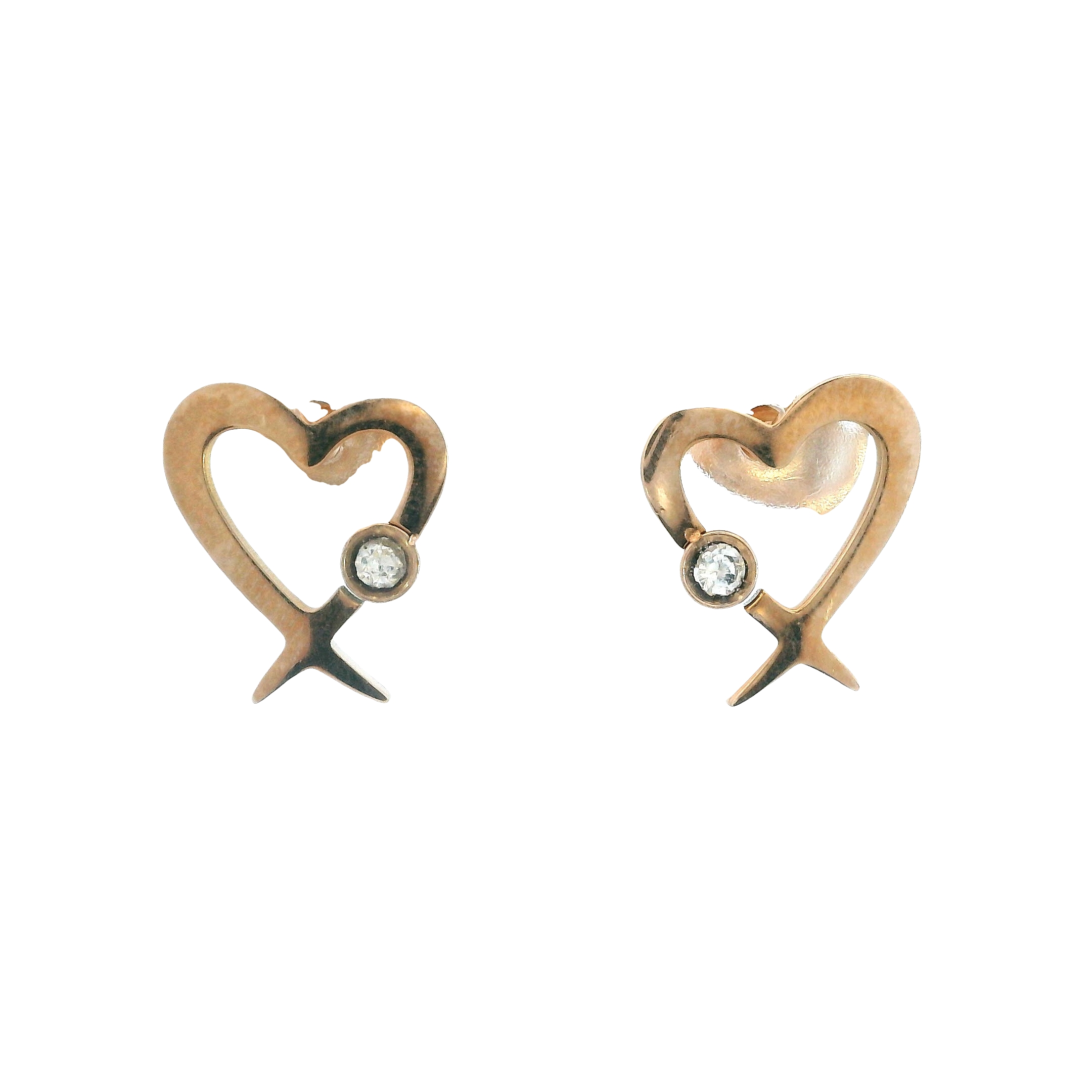 Stainless Steel Rose Plated Heart Earrings with Crystal Accents