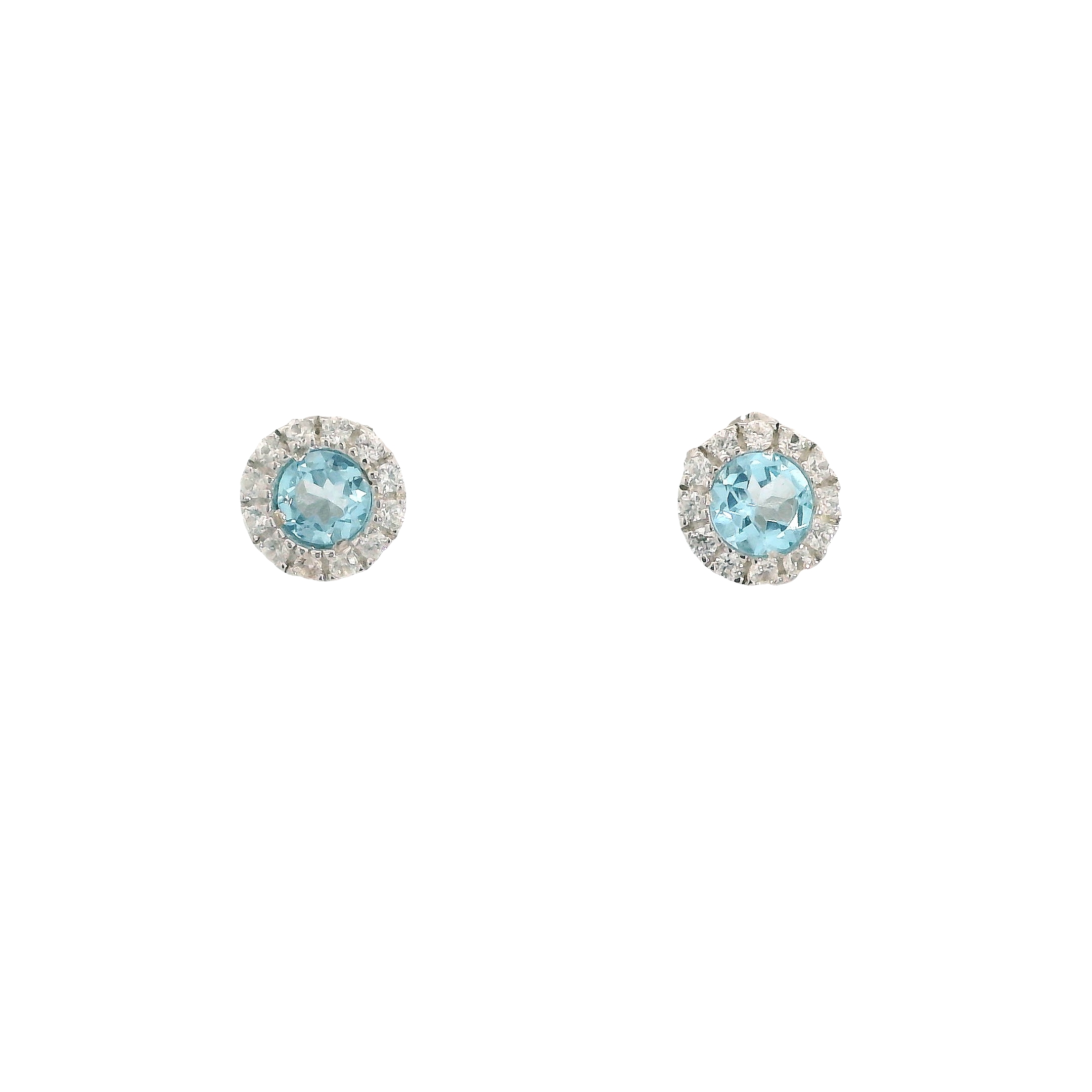 Sterling Silver Swiss Blue Topaz Stud with White Zircon Halo